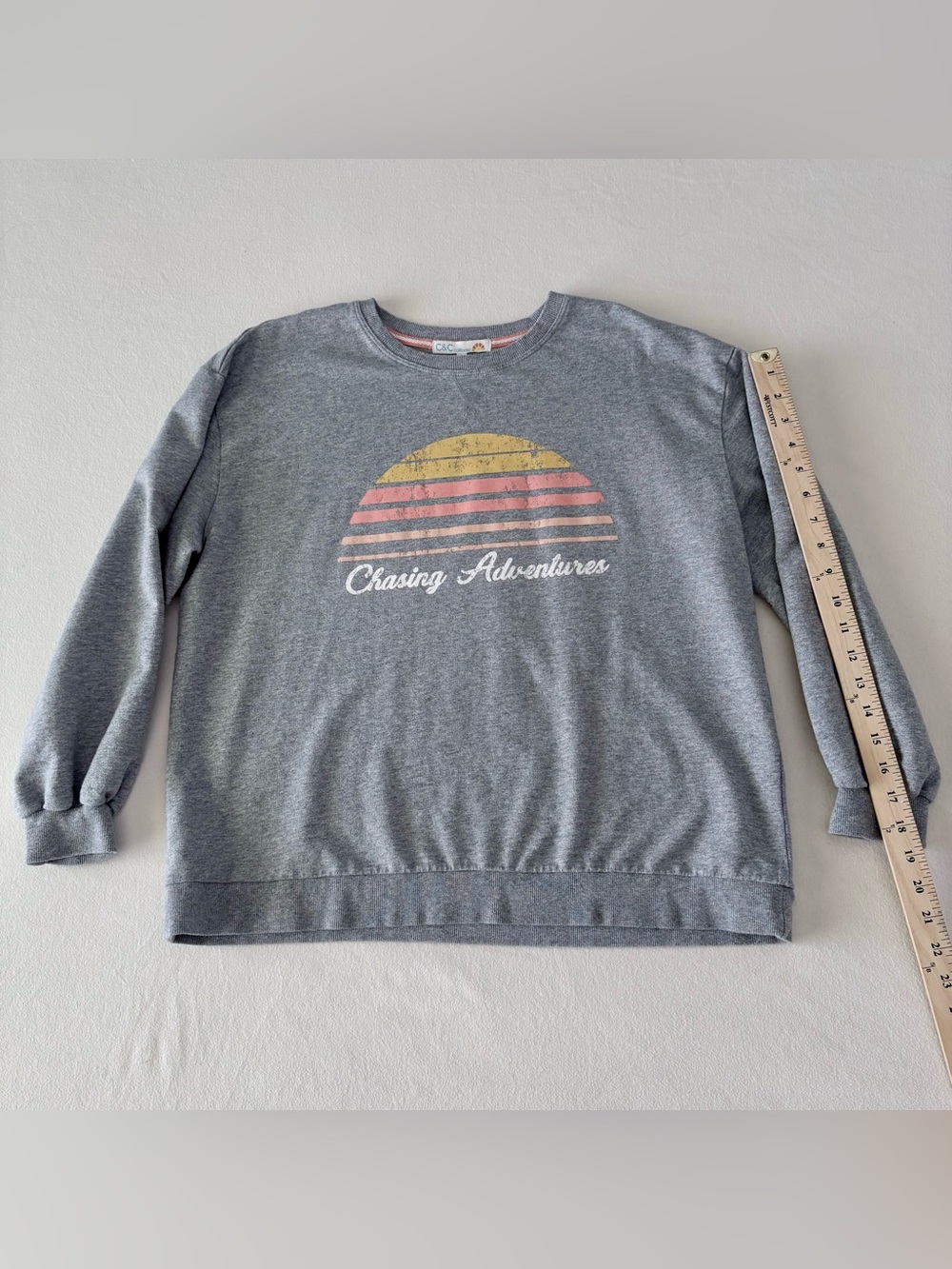 C&C California Chasing Adventure Graphic Sweatshirt Grey L EUC - Picture 5 of 7